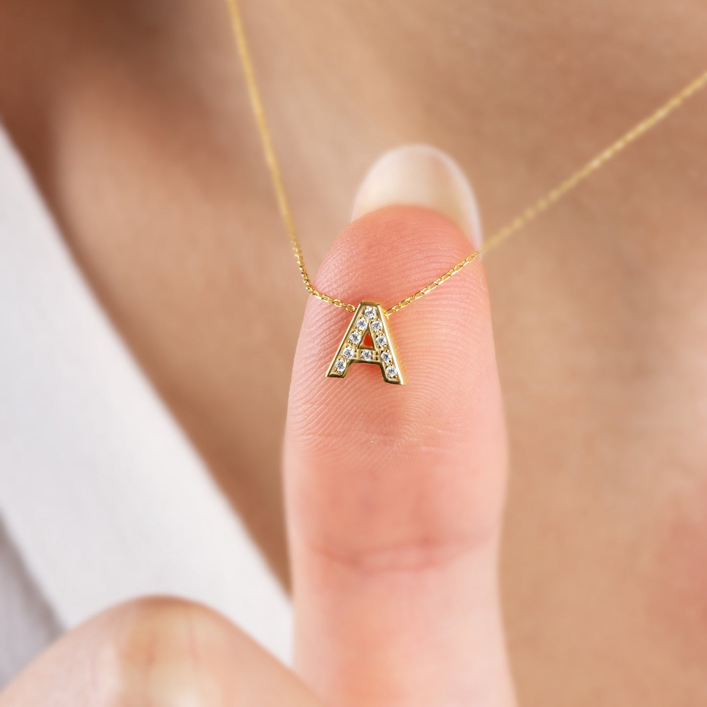 Letter Necklace with Real Diamonds | 14K Solid Gold Queen Jewelry Necklace