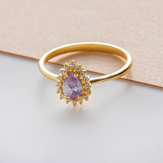Teardrop Alexandrite Ring in 8K/10K/14K Solid Gold Surrounded with Real Diamonds, June Birthstone Jewelry