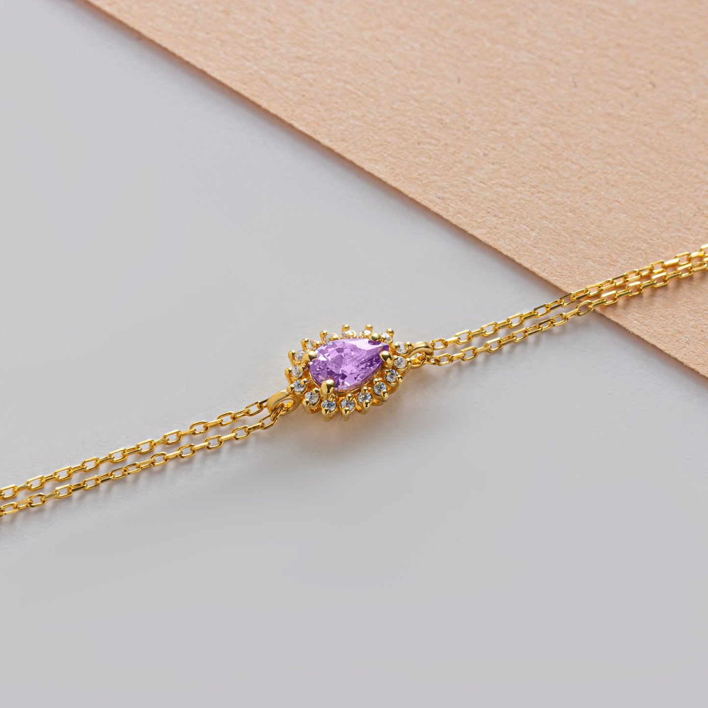 Teardrop Alexandrite Bezel Bracelet in 8K/10K/14K Solid Gold Surrounded with Real Diamonds, June Birthstone Jewelry