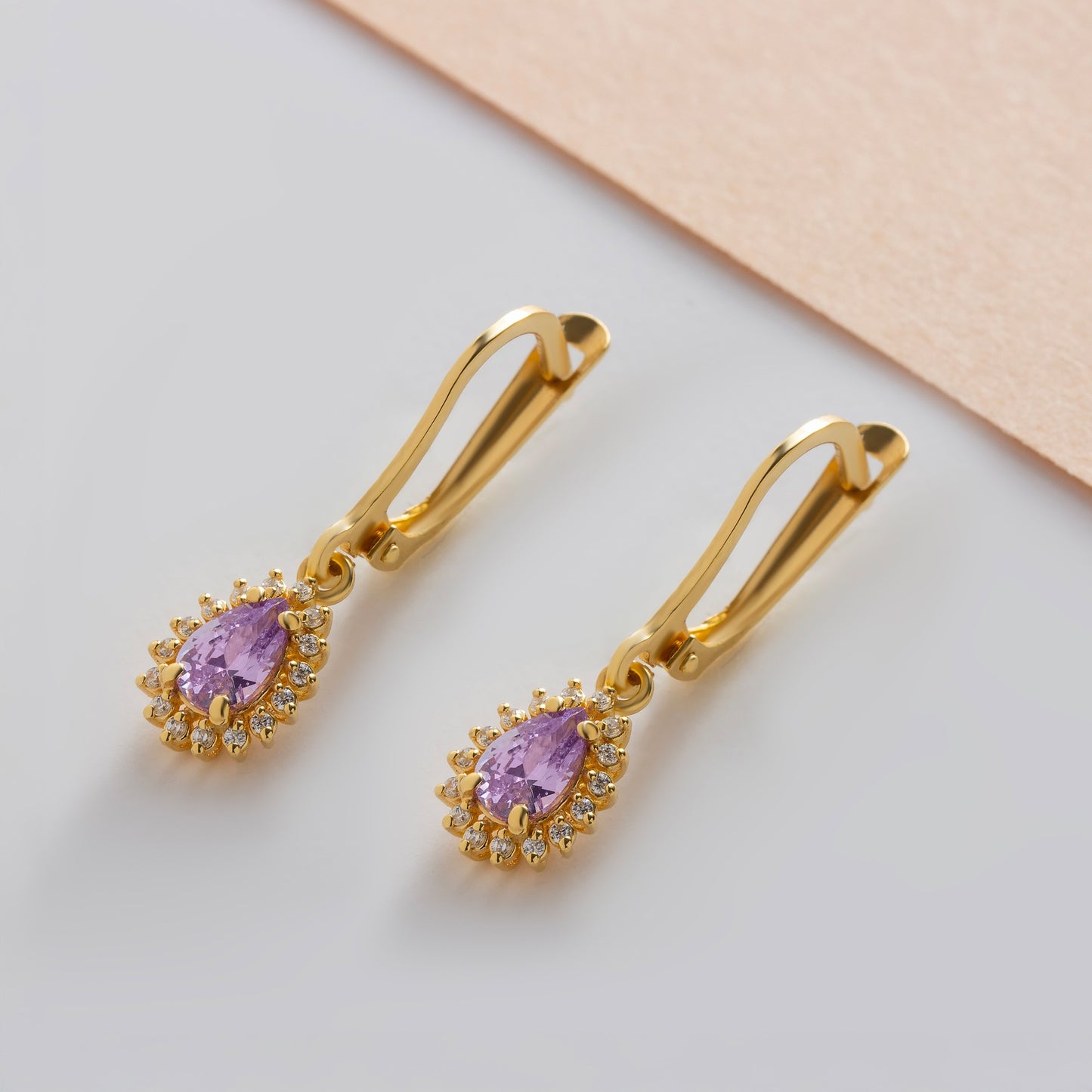 Teardrop Alexandrite Bezel Dangling Earrings in 8K/10K/14K Solid Gold Surrounded with Real Diamonds, June Birthstone Jewelry