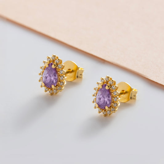 Teardrop Alexandrite Bezel Stud Earrings in 10K/14K Solid Gold Surrounded with Real Diamonds, June Birthstone Jewelry
