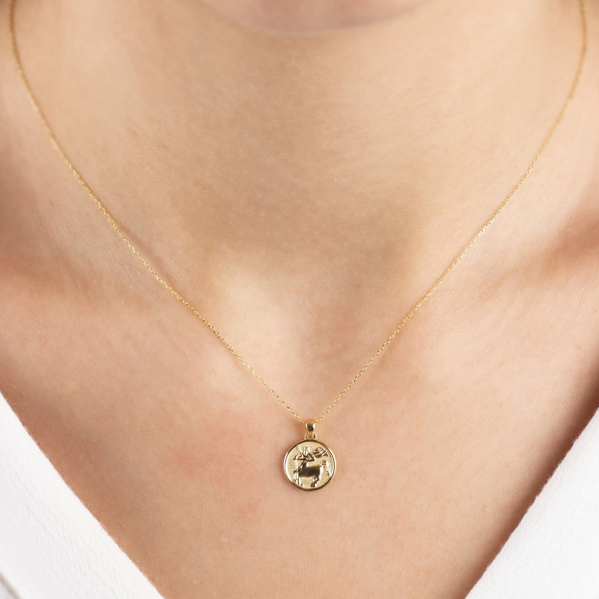 Sagittarius Zodiac Necklace in 14K Solid Gold | Astrological Pendant Queen Jewelry Necklace