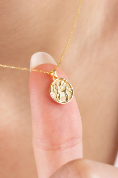 Sagittarius Zodiac Necklace in 14K Solid Gold | Astrological Pendant Queen Jewelry Necklace