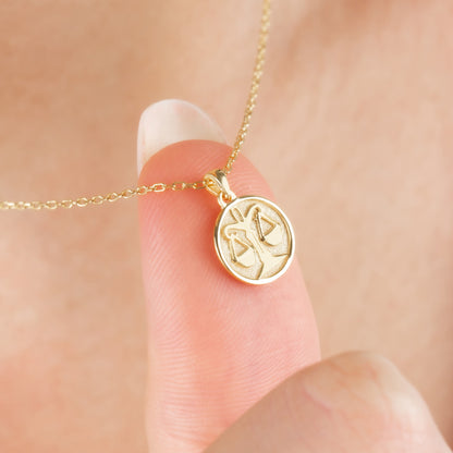 Libra Zodiac Necklace in 14K Solid Gold | Astrological Pendant Queen Jewelry Necklace