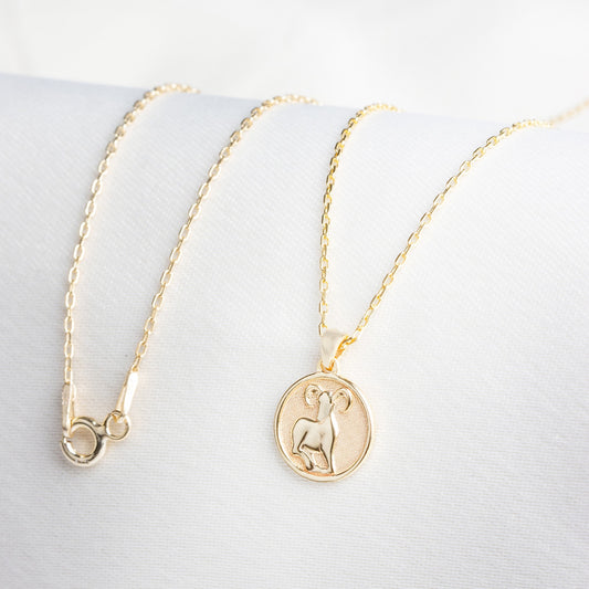 Aries Zodiac Necklace in 14K Solid Gold | Astrological Pendant Queen Jewelry Necklace