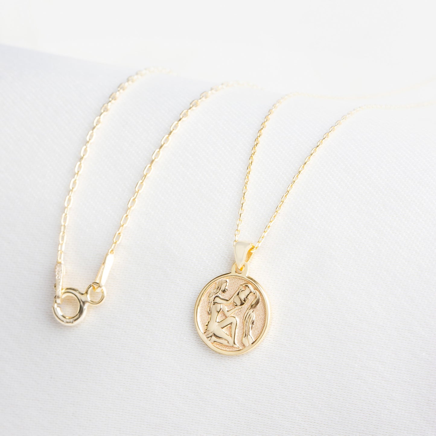Aquarius Zodiac Necklace in 14K Solid Gold | Astrological Pendant Queen Jewelry Necklace