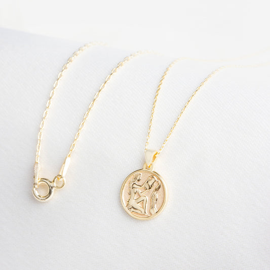Aquarius Zodiac Necklace in 14K Solid Gold | Astrological Pendant Queen Jewelry Necklace