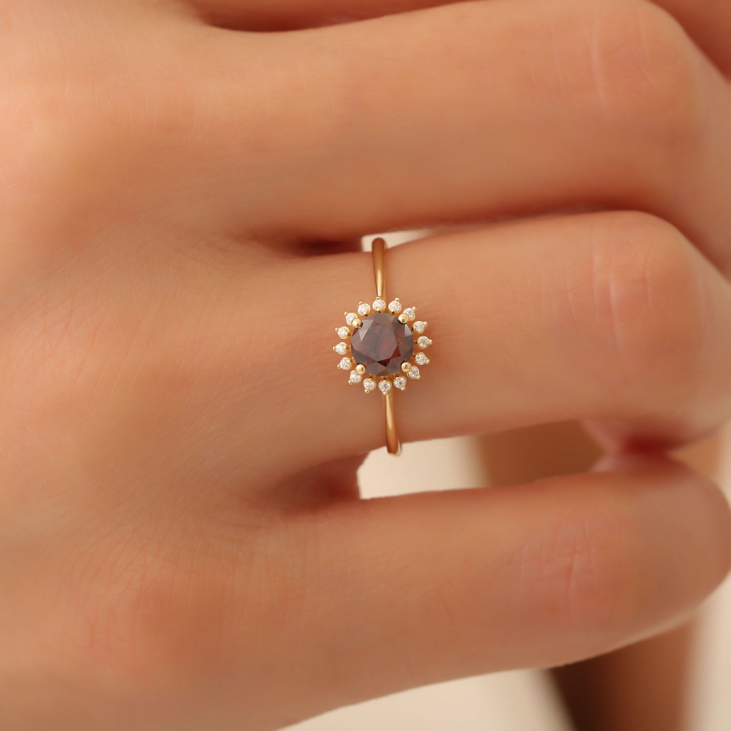 Smoky Quartz Ring in Round 8K/10K/14K Solid Gold Shape Surrounded by Real Diamonds
