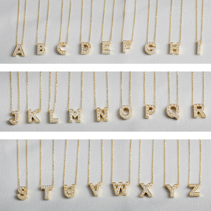 Letter Necklace with Real Diamonds | 14K Solid Gold Queen Jewelry Necklace