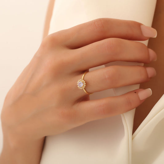 Alexandrite Ring in Round 8K/10K/14K Solid Gold Shape Surrounded by Real Diamonds, June Birthstone