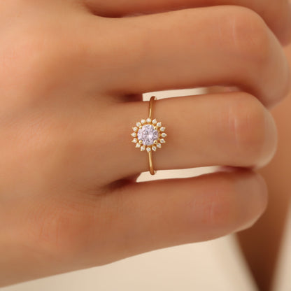 Alexandrite Ring in Round 8K/10K/14K Solid Gold Shape Surrounded by Real Diamonds, June Birthstone