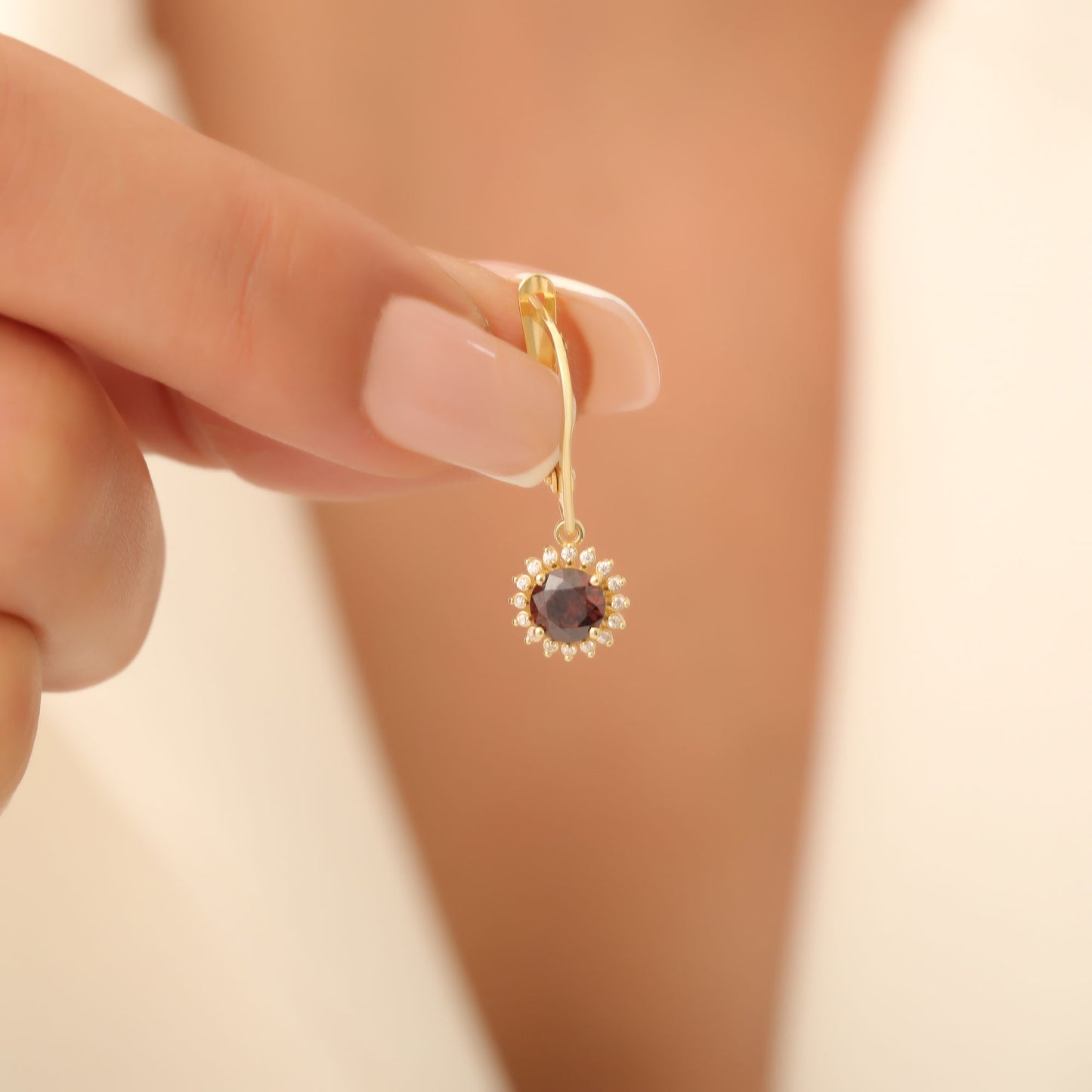 8K/10K/14K Solid Gold Smoky Quartz Dangle Earrings in Round Shape Surrounded by Real Diamonds