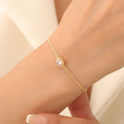 10K/14K Solid Gold Alexandrite Bracelet in Round Shape Surrounded by Real Diamonds, June Birthstone Jewelry