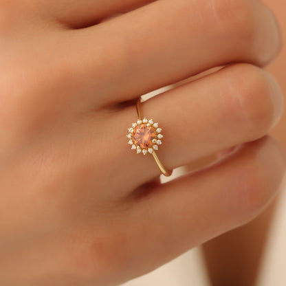 Citrine Ring in Round 8K/10K/14K Solid Gold Shape Surrounded by Real Diamonds, November Birthstone