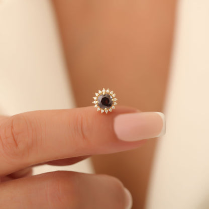 10K/14K Solid Gold Smoky Quartz Stud Earrings in Round Shape Surrounded by Real Diamonds