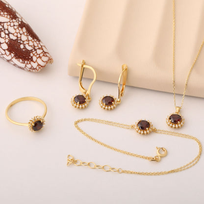 10K/14K Solid Gold Smoky Quartz Bracelet in Round Shape Surrounded by Real Diamonds