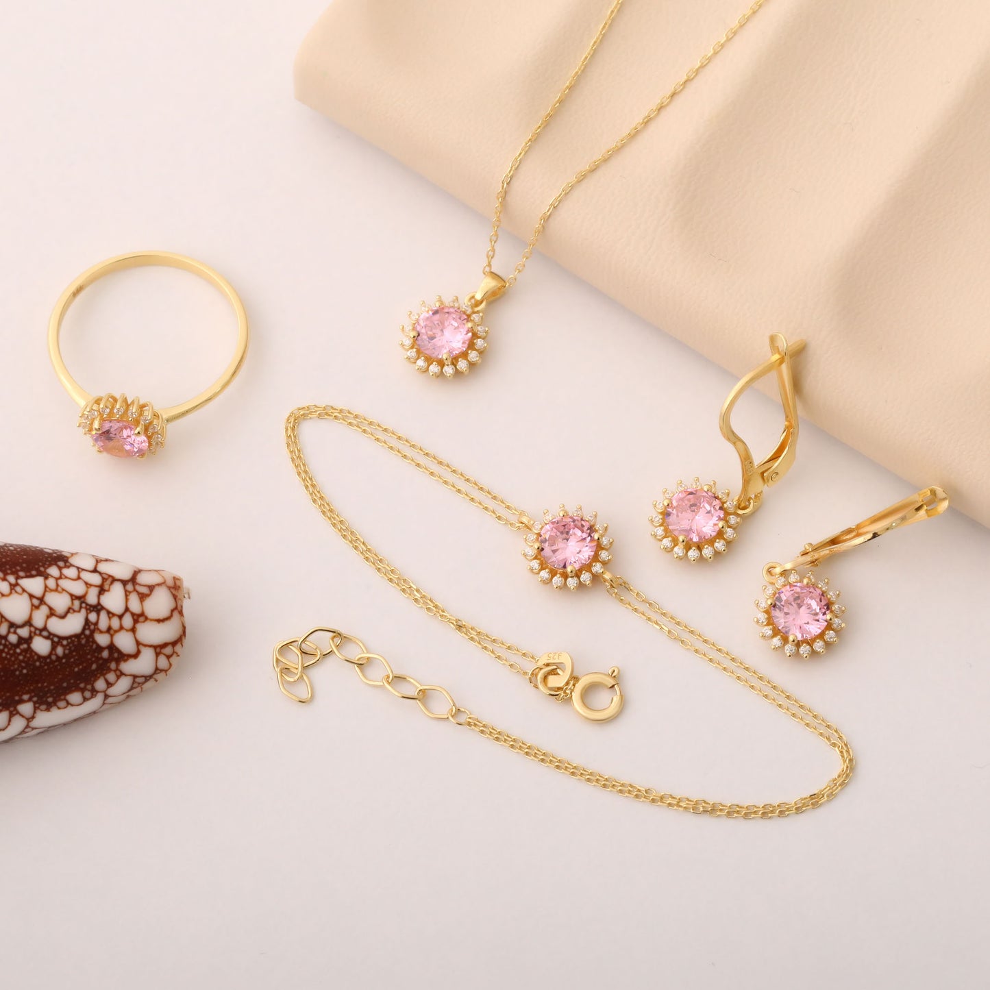 8K/10K/14K Solid Gold Pink Tourmaline Dangle Earrings in Round Shape Surrounded by Real Diamonds, Gift for October