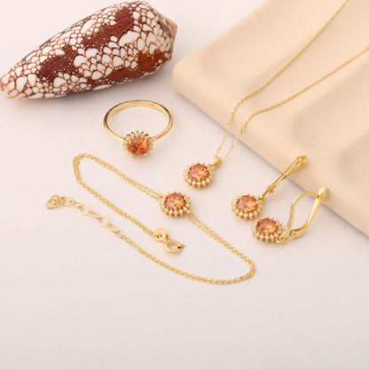 10K/14K Solid Gold Citrine Bracelet in Round Shape Surrounded by Real Diamonds