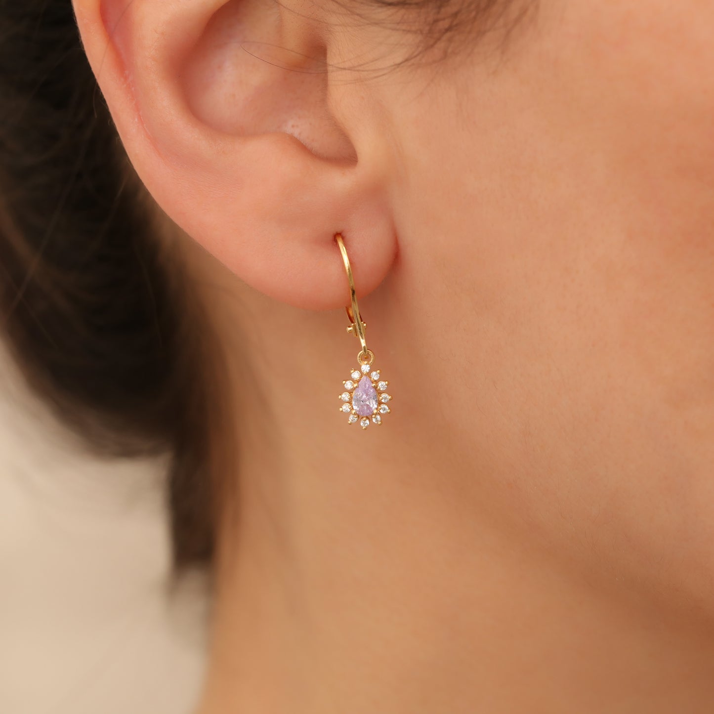 Teardrop Dangle Alexandrite Earring Surrounded by Real Diamonds 8K/10K/14K Solid Gold, June Birthstone