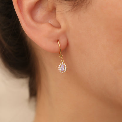 Teardrop Dangle Alexandrite Earring Surrounded by Real Diamonds 8K/10K/14K Solid Gold, June Birthstone