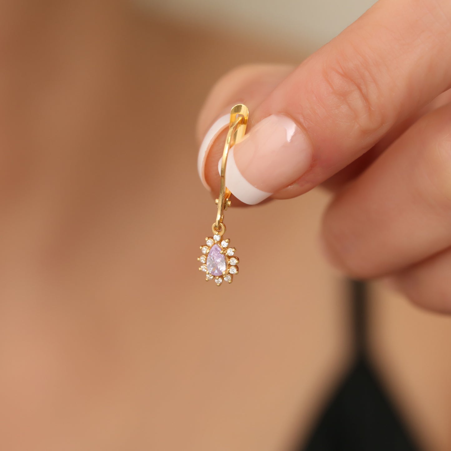 Teardrop Dangle Alexandrite Earring Surrounded by Real Diamonds 8K/10K/14K Solid Gold, June Birthstone