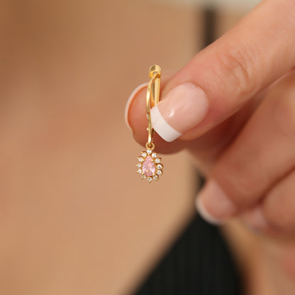 Teardrop Dangle Pink Tourmaline Earring Surrounded by Real Diamonds 8K/10K/14K Solid Gold, October Birthstone
