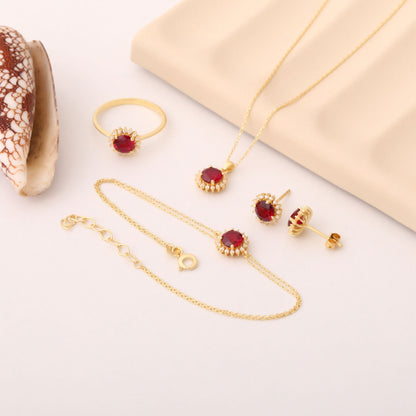 10K/14K Solid Gold Ruby Stud Earrings in Round Shape Surrounded by Real Diamonds, July Birthstone Gift