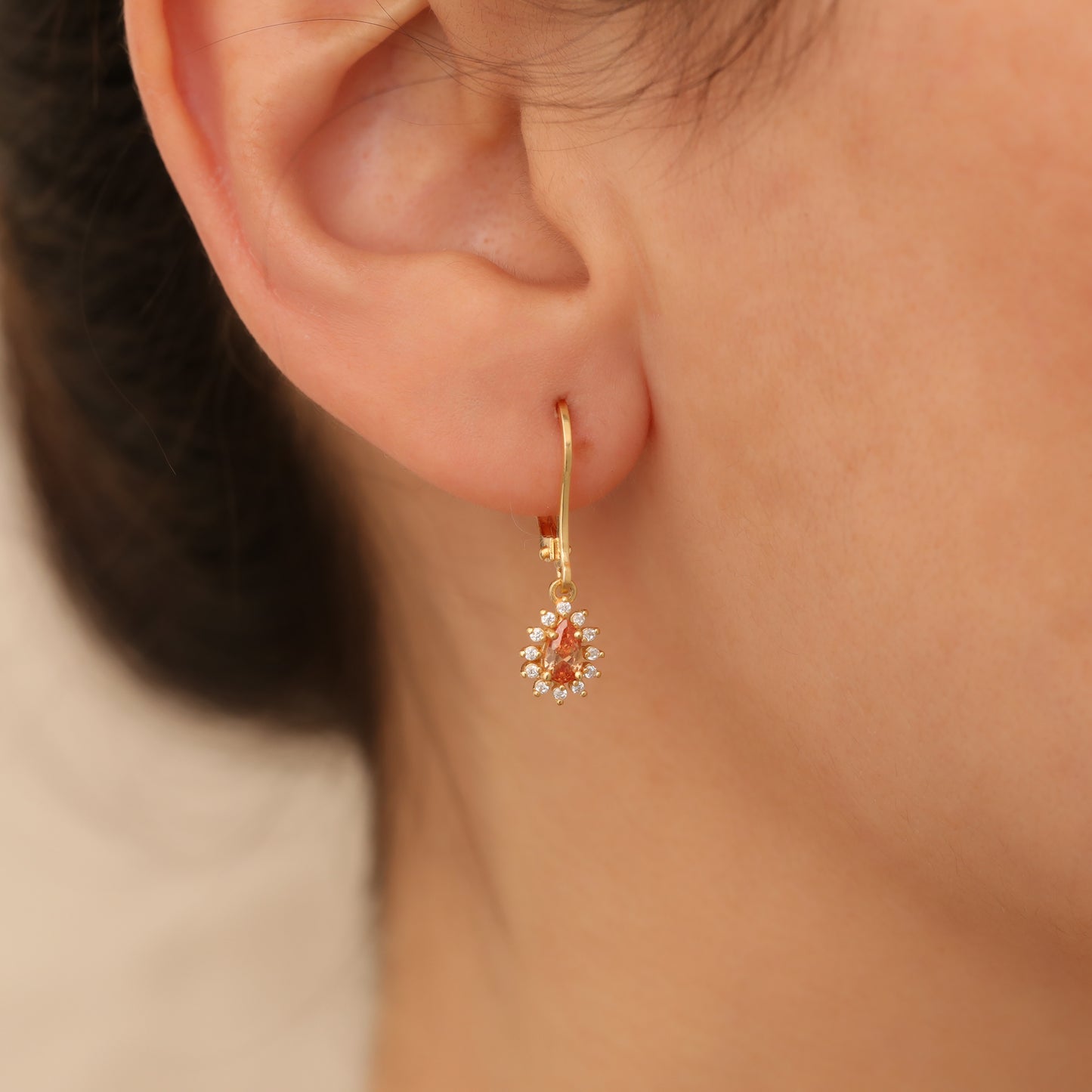 Teardrop Dangle Citrine Earring Surrounded by Real Diamonds 8K/10K/14K Solid Gold, November Birthstone