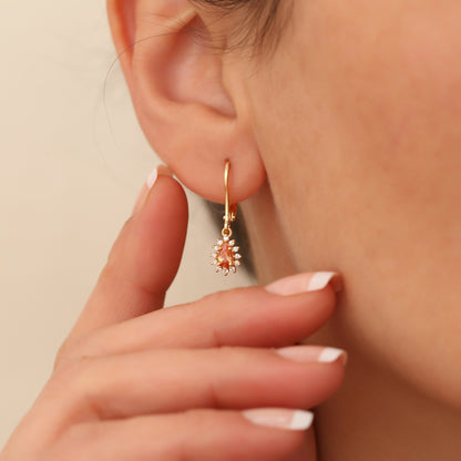 Teardrop Dangle Citrine Earring Surrounded by Real Diamonds 8K/10K/14K Solid Gold, November Birthstone
