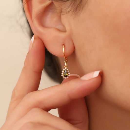 Teardrop Dangle Peridot Earring Surrounded by Real Diamonds 8K/10K/14K Solid Gold, August Birthstone