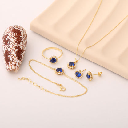 Sapphire Ring in Round 8K/10K/14K Solid Gold Shape Surrounded by Real Diamonds, September Birthstone