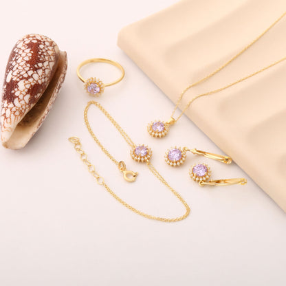 8K/10K/14K Solid Gold Alexandrite Dangle Earrings in Round Shape Surrounded by Real Diamonds, June Birthstone Jewelry