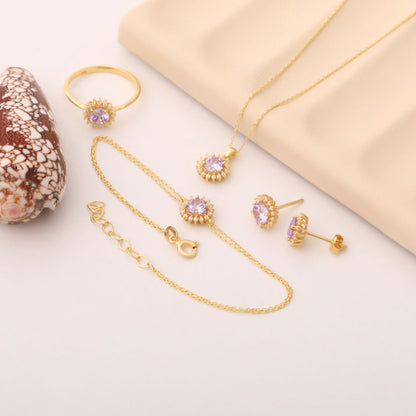 10K/14K Solid Gold Alexandrite Stud Earrings in Round Shape Surrounded by Real Diamonds, June Birthstone Jewelry