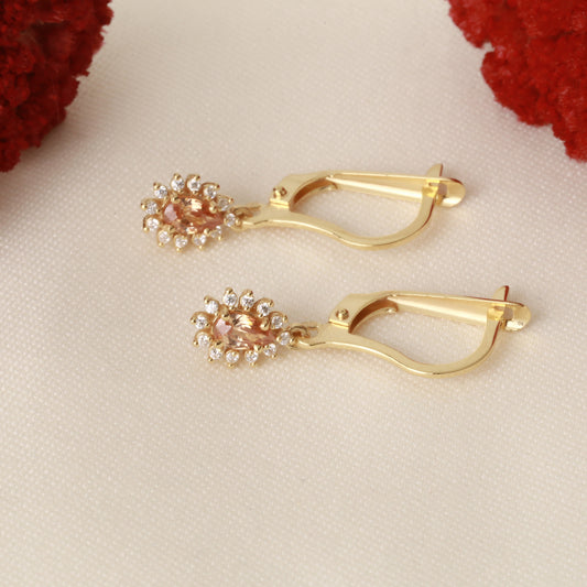 Teardrop Dangle Citrine Earring Surrounded by Real Diamonds 8K/10K/14K Solid Gold, November Birthstone