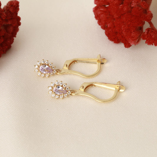 Teardrop Dangle Alexandrite Earring Surrounded by Real Diamonds 8K/10K/14K Solid Gold, June Birthstone