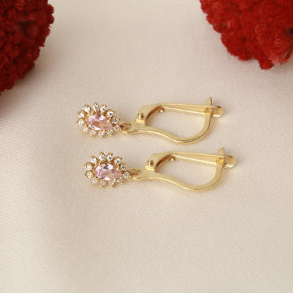 Teardrop Dangle Pink Tourmaline Earring Surrounded by Real Diamonds 8K/10K/14K Solid Gold, October Birthstone