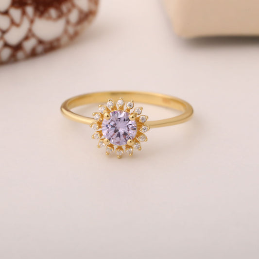 Alexandrite Ring in Round 8K/10K/14K Solid Gold Shape Surrounded by Real Diamonds, June Birthstone