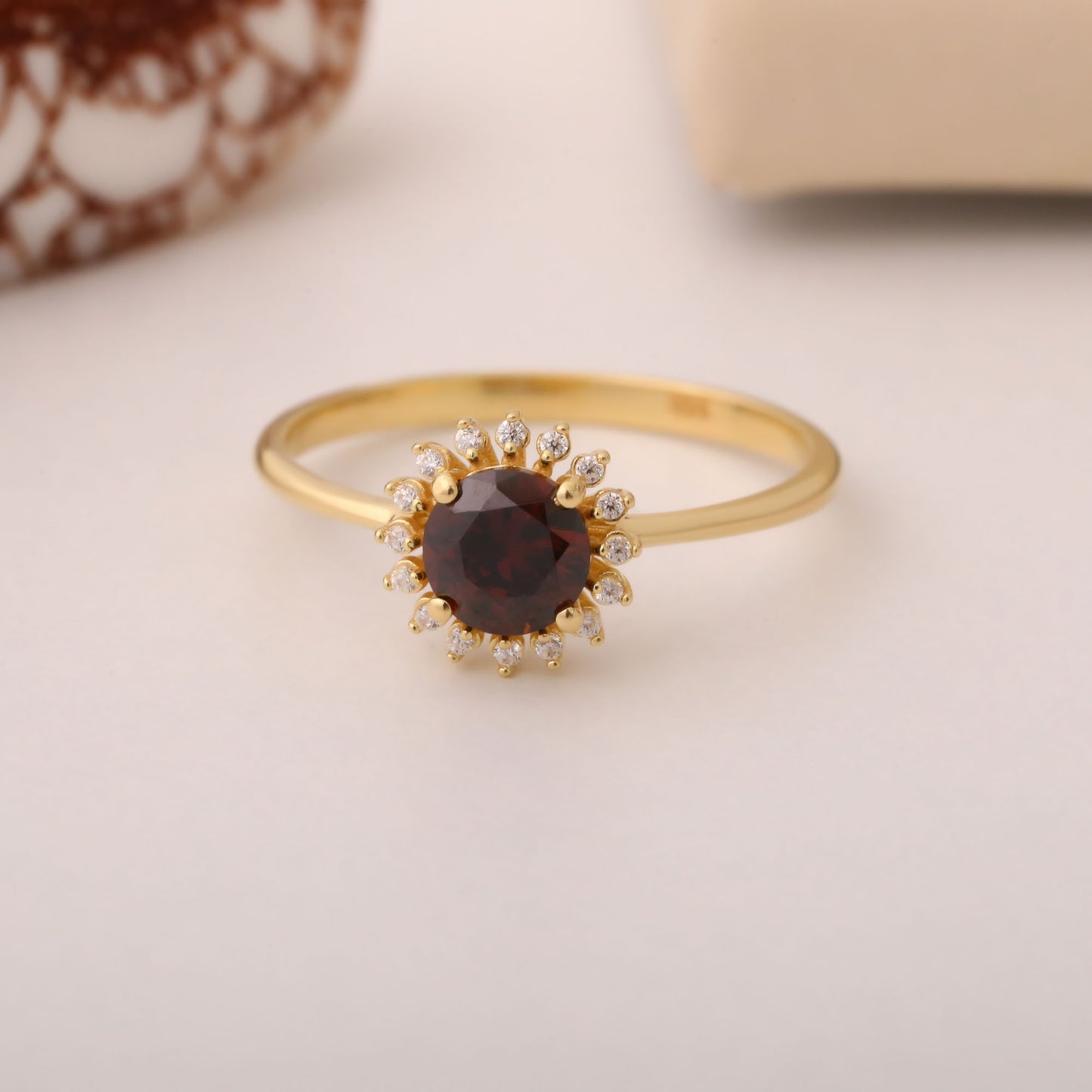 Smoky Quartz Ring in Round 8K/10K/14K Solid Gold Shape Surrounded by Real Diamonds