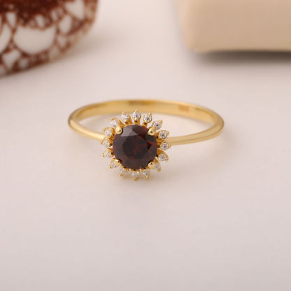 Smoky Quartz Ring in Round 8K/10K/14K Solid Gold Shape Surrounded by Real Diamonds