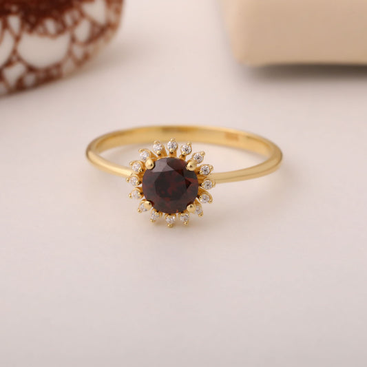 Smoky Quartz Ring in Round 8K/10K/14K Solid Gold Shape Surrounded by Real Diamonds