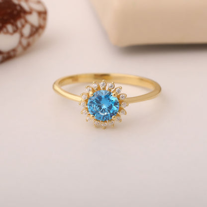 Blue Topaz Ring in Round 8K/10K/14K Solid Gold Shape Surrounded by Real Diamonds, December Birthstone