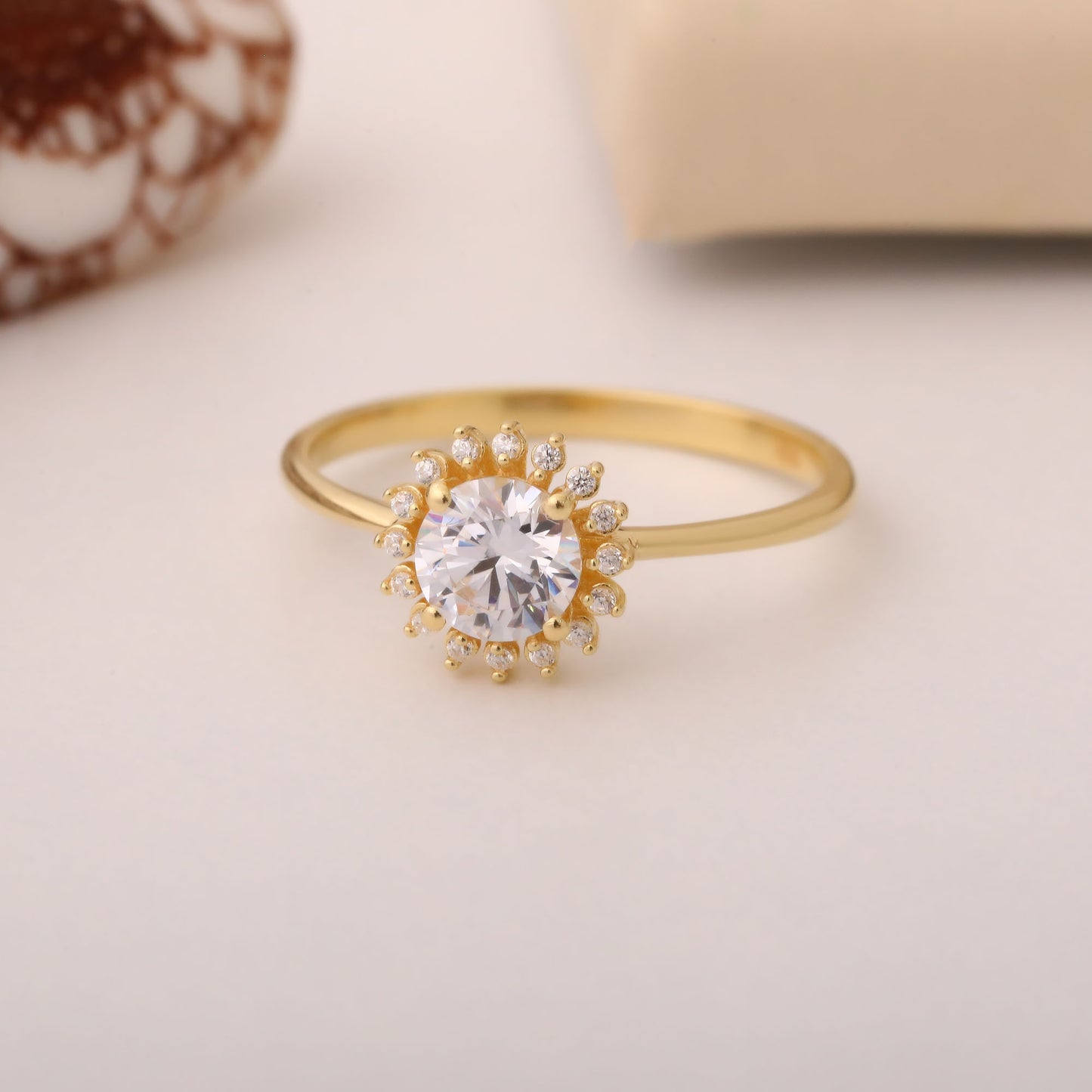 White Topaz Ring in Round 8K/10K/14K Solid Gold Shape Surrounded by Real Diamonds, April Birthstone