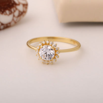 White Topaz Ring in Round 8K/10K/14K Solid Gold Shape Surrounded by Real Diamonds, April Birthstone