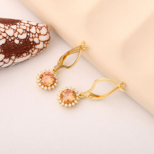 8K/10K/14K Solid Gold Citrine Dangle Earrings in Round Shape Surrounded by Real Diamonds, Timeless Birthstone Jewelry for November Gifts