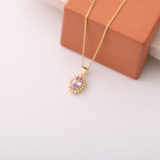Oval Cut Alexandrite Necklace with Real Diamonds, 10K/14K Solid Gold, June Birthstone Pendant