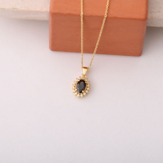 Oval Cut Smoky Quartz Necklace with Real Diamonds, 10K/14K Solid Gold Pendant