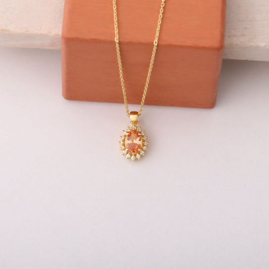 Oval Cut Citrine Necklace with Real Diamonds, 10K/14K Solid Gold, November Birthstone Pendant