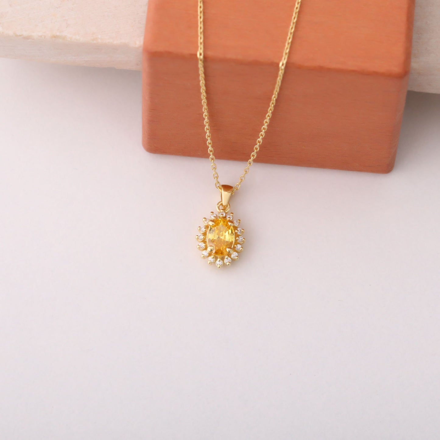 Oval Cut Yellow Topaz Necklace with Real Diamonds, 10K/14K Solid Gold Pendant
