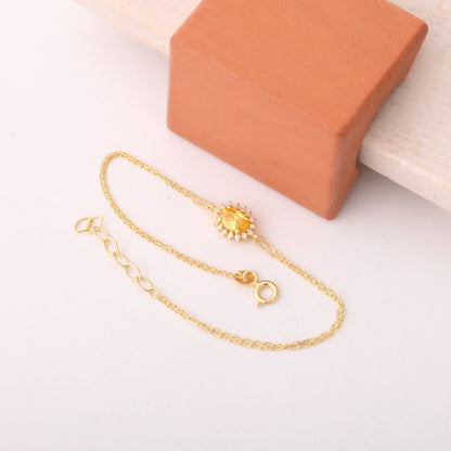 Yellow Topaz Oval Bracelet 8K/10K/14K Solid Gold Surrounded by Real Diamonds