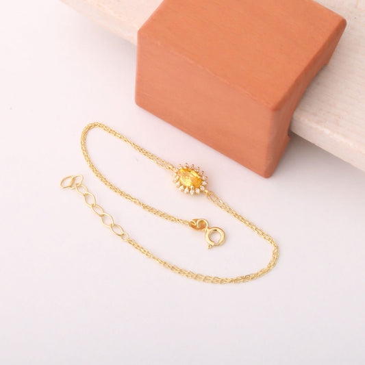 Yellow Topaz Oval Bracelet 8K/10K/14K Solid Gold Surrounded by Real Diamonds